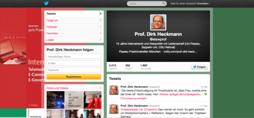 Wie es sich für einen echten "Internet-Professor" gehört, nutzt auch Dirk Heckmann den Kurznachrichtendienst "Twitter": Über 2.000 Menschen folgen dort seinen Updates. 