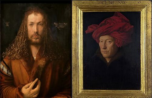 Selbstportraits der Renaissance-Künstler Albrecht Dürer (links) und Jan van Eyck (rechts)