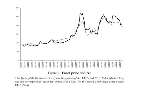 Wie haben sich Lebensmittelpreise zwischen 2000 und 2012 durchschnittlich entwickelt? Der FAO-Lebensmittelindex gibt Antworten.