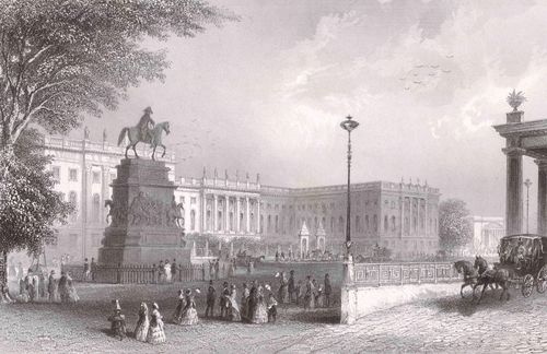 Die heutige Berliner Humboldt-Universität um 1850: Sie gilt als Wiege des Humboldtschen Bildungsideals – einer ganzheitlichen Ausbildung in den Künsten und Wissenschaften in Verbindung mit der jeweiligen Studienfachrichtung. Dieses Ideal geht zurück auf Wilhelm von Humboldt, der in der Zeit der preußischen Rekonvaleszenz auf ein erstarkendes Bürgertum setzen konnte und dadurch den Anspruch auf Allgemeinbildung förderte. Heute bezeichnet der Begriff die zentrale Idee der Einheit von Forschung und Lehre an Universitäten und ihnen gleichgestellten Hochschulen im Unterschied zu reinen Lehrprofessuren ohne Forschungsaufgaben.