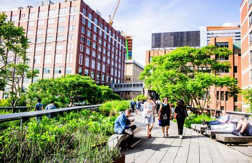 Die High Line ist einer der beliebtesten und unverkennbarsten Parks in New York City. Die grüne Oase, die auf einer verlassenen Güterzugtrasse gebaut wurde, bietet einmalige Ausblicke auf Manhattans Westen. Mit Sitzgelegenheiten, Grasflächen und faszinierenden architektonischen Besonderheiten ist die High Line ein toller Platz, um selbst in der hektischen Großstadt zur Ruhe zu kommen. Die verlassene Zugtrasse wurde erst vor einigen Jahren zu einer der ungewöhnlichsten und originellsten Grünanlagen der Stadt umfunktioniert. Ursprünglich sollte sie aufgrund eines stadtplanerischen Vorhabens abgerissen werden und so Raum für neue Gebäude geschaffen werden. Dank einer Bürgerinitiative („Friends of the High Line“) wurden diese Pläne nicht realisiert, sondern die Neuverwendung des historischen Teils New Yorks gestartet. Die High Line verläuft heute durch die Westseite Manhattans, vom Meatpacking District bis zur neuen Hudson Yards Wohnanlage.