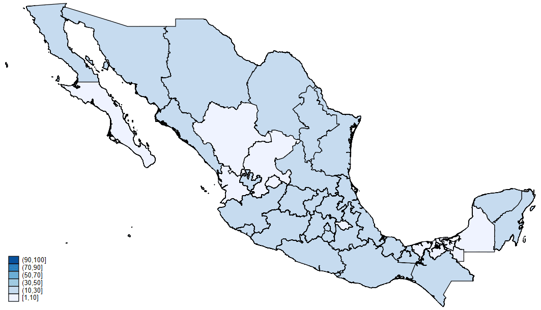 Das Sozialkapital in den mexikanischen Bundesstaaten im Januar 2004 und im Dezember 2016