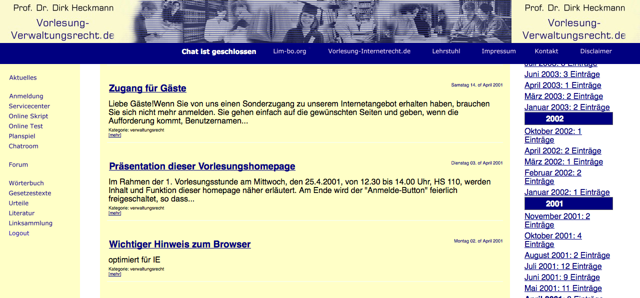 So fing für "Internet-Professor" Heckmann alles an: 2001 startet mit vorlesung-verwaltungsrecht.de der erste Versuch des E-Learnings. 