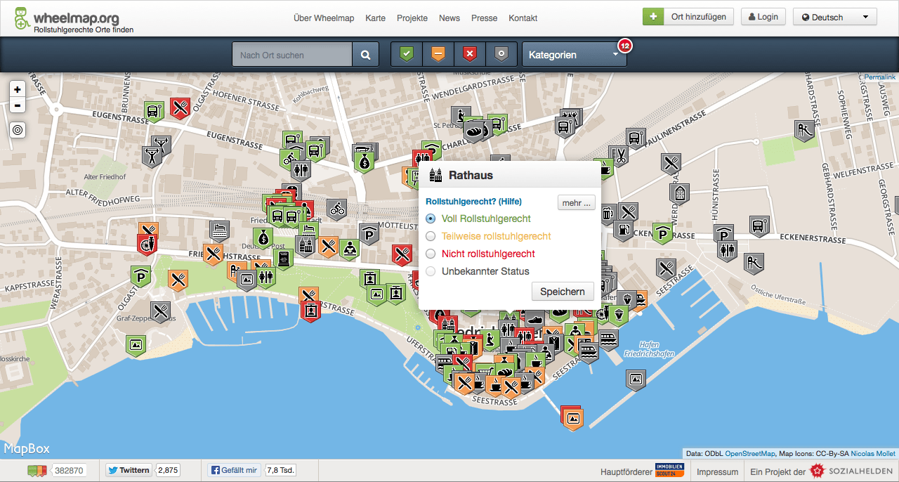 In der Friedrichshafener Innenstadt waren Raffl und Team beim "Mapping" unterwegs. Das Ampelsystem der Anwendung ermöglicht einfache Bewertungen für jeden. 