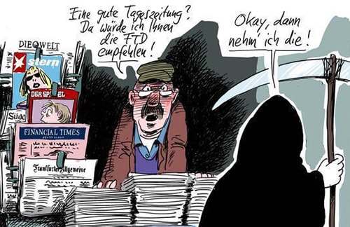 Die Financial Times nimmt ihr Ende mit Humor: Ein Comic aus der Redaktion